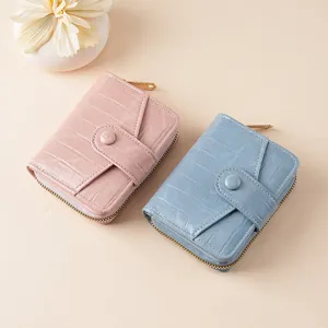 Women's Short Wallet PU Leather Stone Pattern Multi-Card Slot Large Capacity Zipper Coin Purse Fashion Card Holder
