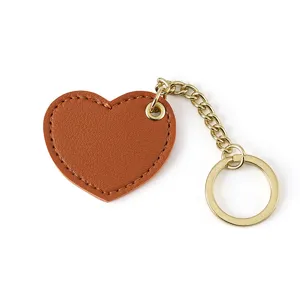 Cute heart leather keychain brown bag pendant metal chain key ring accessories
