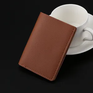 Brown leather card holder minimalist folding wallet driver license case business card pocket