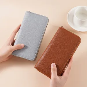 Fashion women's long zipper wallet litchi pattern soft leather large capacity coin purse
