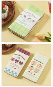 Cute cartoon long wallet for women, large capacity PU leather purse with zip-around design.