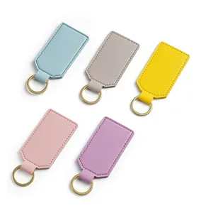 PU leather keychain minimalist square key ring multi-color fashion metal ring style