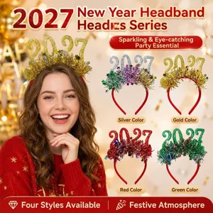 2027 Frohes Neues Jahr Pailletten Nummer Stirnband Glitzer Sterne Lametta Partyzubehör Fotorequisiten Für Festliche Feiern Unisex