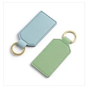 PU leather keychain minimalist square key ring fashion dual pack light blue and green.