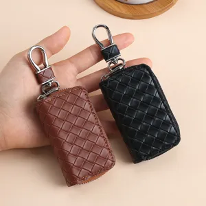 Portachiavi per Auto in Pelle PU con Motivo Intrecciato Unisex Portachiavi con Cerniera e Gancio Metallico