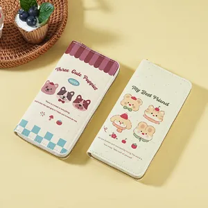 Women long cartoon wallet cute dog purse large capacity PU leather zipper coin purse aesthetic