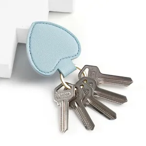 Hellblaue Leder Herz Schlüsselanhänger Tasche Anhänger, minimalistischer Schlüsselring.