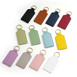 Colorful PU leather keychain with gold ring, simple square design for men and women keys.