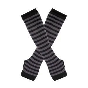Y2K style black and grey striped knit fingerless arm warmers for subculture fashion