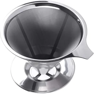 Edelstahl Kaffeefilter Detailansicht, doppellagiger Netz Konus Filter für frischen Kaffee.
