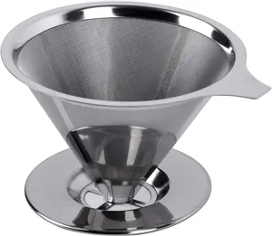 Edelstahl Kaffeefilter doppellagiges Netz Filterkegel Handfilter mit stabiler Halterung