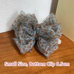 Delicate leopard print mesh sheer banana hair clip with a large 9.5cm base clip