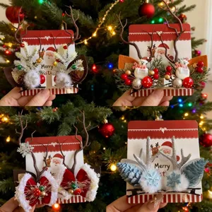 Pinzas para el Pelo de Astas de Reno de Navidad Hechas a Mano Lazo Campana Papá Noel Muñeco de Nieve Accesorios para el Cabello Regalo