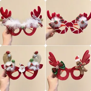 Juego de gafas decorativas navideñas con astas de reno, Papá Noel y hombre de jengibre.