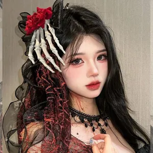 Pinza para el Cabello con Mano de Esqueleto de Halloween Tocado de Encaje de Rosa Gótica Horquilla de Garra de Fantasma para Mujer Accesorios para el Cabello de Fiesta Estilo Oscuro