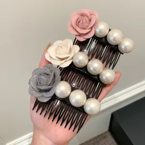 Elegant Fabric Floral Artificial Pearl Hair Comb Handmade Bow Hair Insert For Women Vintage Wedding Banquet Hair Accessory
