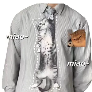 Divertida corbata de moda creativa con estampado de gato en una camisa de rayas