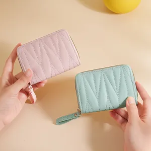 Tarjetero Acolchado de Cuero PU para Mujer Monedero Pequeño con Cremallera Funda de Tarjeta de Acordeón Organizador de Tarjetas de Crédito