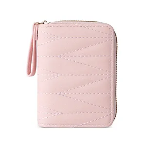 Tarjetero de acordeón acolchado rosa monedero para mujeres, lindo mini monedero de color.