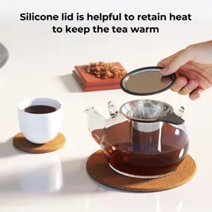 Teiera in vetro con filtro in acciaio inossidabile e coperchio in silicone per infuso di tè.