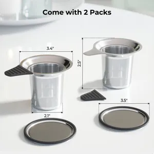 Set infusore per tè in acciaio inossidabile con manico in silicone, vista dettagliata.