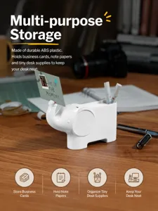 Schattige olifant bureau-organizer voor pennen en visitekaartjes gemaakt van duurzaam wit ABS.