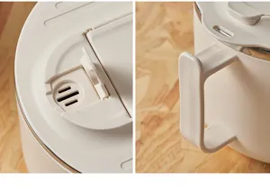 Stainless steel instant noodle bowl detail showing the lid vent and sturdy handle design.