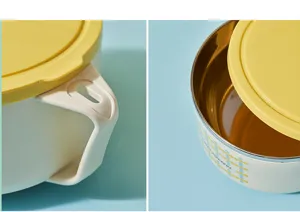 Primo piano dettagliato che mostra il manico ergonomico e l'interno in acciaio inossidabile.