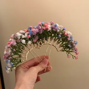 Elegant colorful gypsophila floral hair pin set for bridal and wedding hair styling