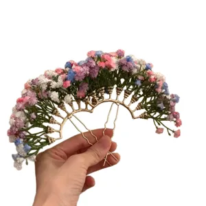 Handmade colorful baby's breath hairpins for elegant bridal wedding hair styling.