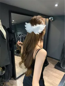 White angel feather wing hair clip with heart rhinestone for Halloween cosplay costume
