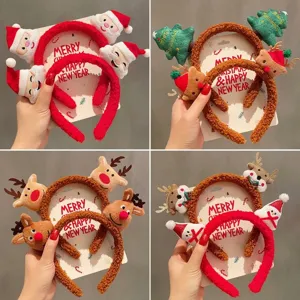 Handmade Plush Christmas Headband Reindeer Antlers Santa Claus Xmas Tree Hairband For Holiday Party Decoration Kids Adults