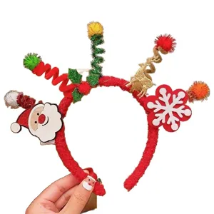 Festive Christmas plush headband featuring Santa, reindeer, and snowflakes for kids