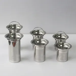 Stainless steel tea infuser mesh basket detail view, fine mesh precision filter set showing sizes.