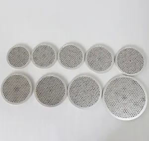 Filtre de drain de sol rond en acier inoxydable, détail de passoire à thé gravée.