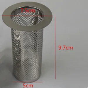 Edelstahl Sieb Zylinder Wasserreiniger Zubehör Abfluss Filter Korb Metall Filter 7.5x9.7cm