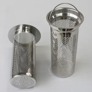 Edelstahl Mesh Filter Korb Detail, zylindrischer Sieb Ersatzteil mit stabilem Griff.