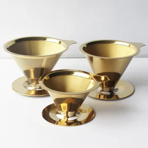Gold 304 stainless steel coffee dripper double layer mesh filter cone pour over coffee maker