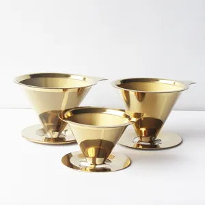 Gold stainless steel coffee dripper dual layer mesh filter cone pour over coffee maker