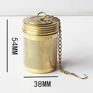 Goldenes edelstahl tee-ei sieb mit ketting 54x38mm für losen blatthee und kräuter.
