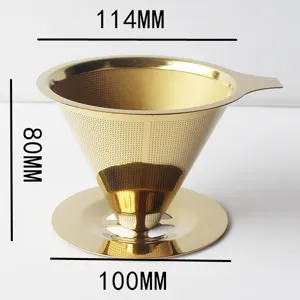 Gold 304 Stainless Steel Coffee Dripper Double Layer Pour Over Coffee Filter 114mm.