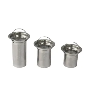 Set of three stainless steel tea infusers with handles, durable 304 food-grade material.