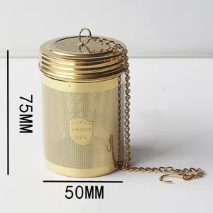 Goldener Edelstahl Teeinfusor Korb mit Kette und Haken, langlebiger 75x50mm Teefilter.
