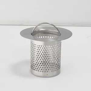 Edelstahl Spülen Sieb Filter Korb mit praktischem Griff für Abfluss und Kanalisation, Detailansicht.
