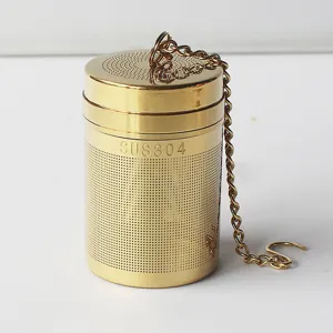 Goldfarbener Edelstahl Tee-Sieb Ei Maschenfilter mit Kette fuer losen Tee und Kraeuter