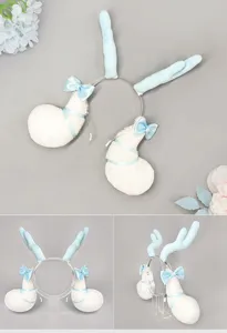 Cerchietto in peluche corna di cervo fiocco blu cosplay accessori per capelli anime