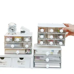 Scatola Portaoggetti da Scrivania con Cassetti Trasparente Multistrato in Plastica Organizzatore di Varie Studente Dormitorio Ufficio Cancelleria