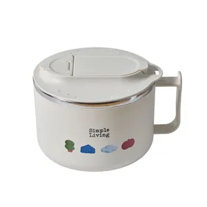 Stainless steel instant noodle bowl with lid, large capacity student lunch box for dorm use