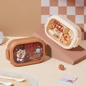 Capybara Compartment Lunch Box Grande Capacité Plastique Boîte à Bento Portable Mignon Dessin Animé Éludiant Contenant Alimentaire