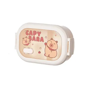 Boite a bento Capybara 1320ml a compartiments avec design de dessin anime mignon pour bureau.